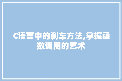 C语言中的刹车方法,掌握函数调用的艺术