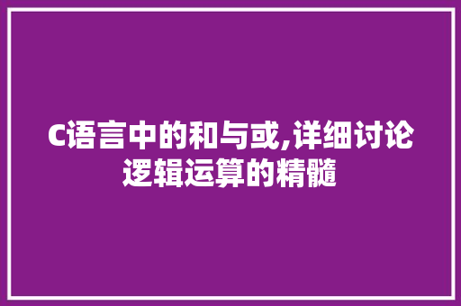 C语言中的和与或,详细讨论逻辑运算的精髓 seo技术