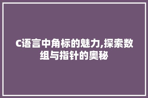 C语言中角标的魅力,探索数组与指针的奥秘