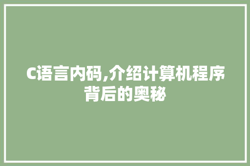 C语言内码,介绍计算机程序背后的奥秘