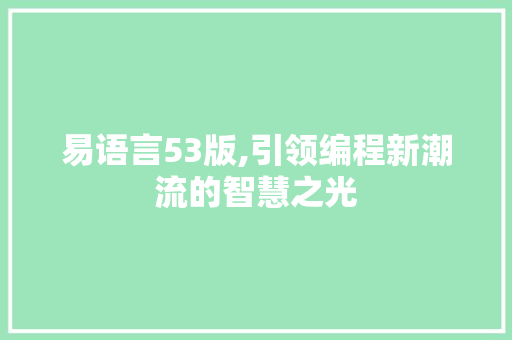 易语言53版,引领编程新潮流的智慧之光 网站开发