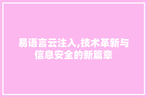 易语言云注入,技术革新与信息安全的新篇章