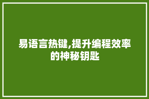 易语言热键,提升编程效率的神秘钥匙 AI技术学习