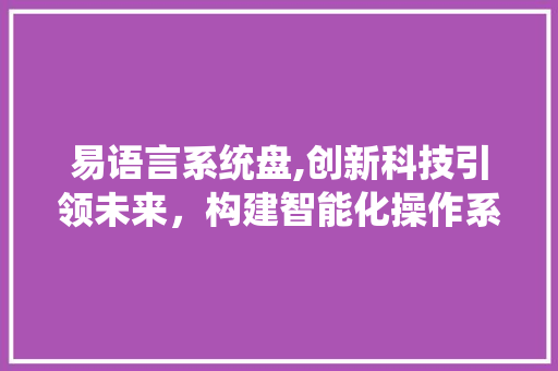 易语言系统盘,创新科技引领未来，构建智能化操作系统新生态 小程序开发