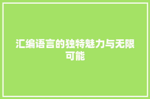 汇编语言的独特魅力与无限可能