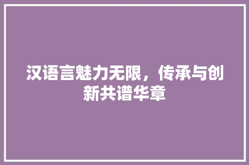 汉语言魅力无限，传承与创新共谱华章