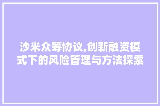沙米众筹协议,创新融资模式下的风险管理与方法探索