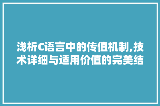 浅析C语言中的传值机制,技术详细与适用价值的完美结合