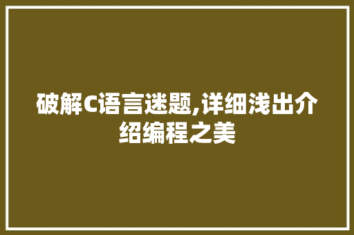 破解C语言迷题,详细浅出介绍编程之美