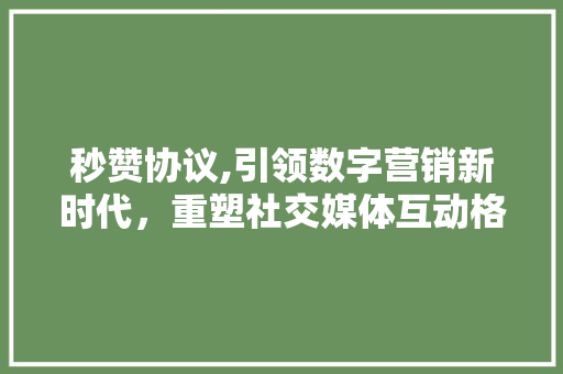 秒赞协议,引领数字营销新时代，重塑社交媒体互动格局