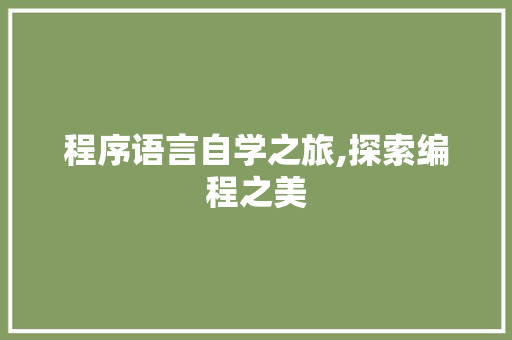 程序语言自学之旅,探索编程之美