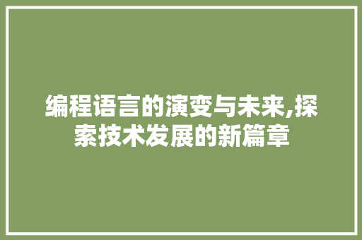 编程语言的演变与未来,探索技术发展的新篇章