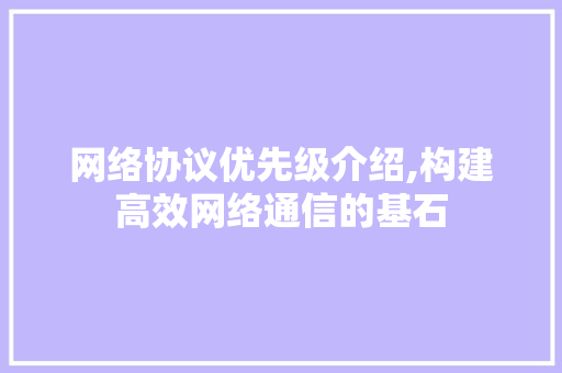 网络协议优先级介绍,构建高效网络通信的基石 头条优化