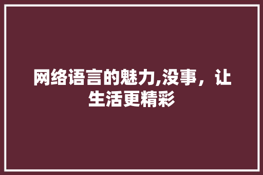 网络语言的魅力,没事，让生活更精彩