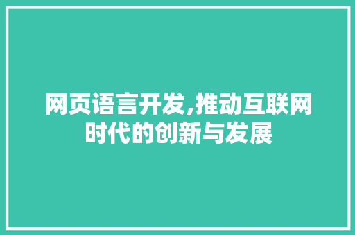 网页语言开发,推动互联网时代的创新与发展