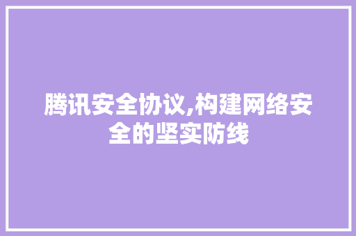 腾讯安全协议,构建网络安全的坚实防线