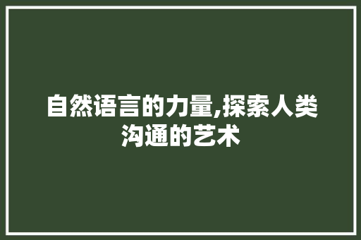 自然语言的力量,探索人类沟通的艺术