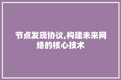 节点发现协议,构建未来网络的核心技术
