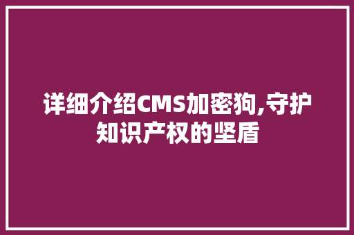 详细介绍CMS加密狗,守护知识产权的坚盾 搜狗优化