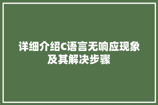 详细介绍C语言无响应现象及其解决步骤