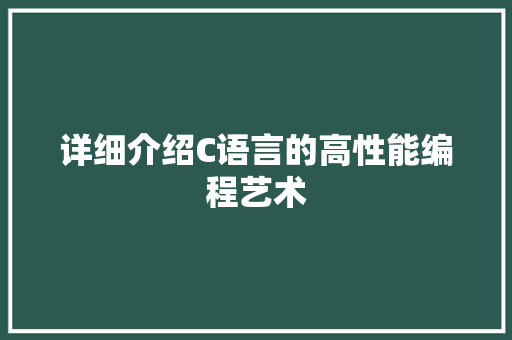 详细介绍C语言的高性能编程艺术