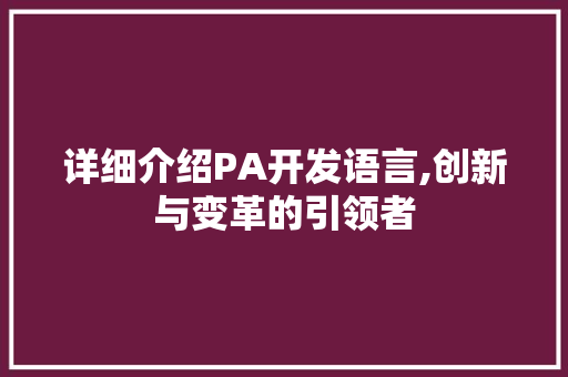 详细介绍PA开发语言,创新与变革的引领者