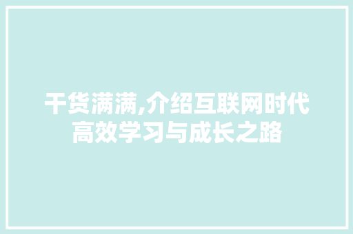 干货满满,介绍互联网时代高效学习与成长之路