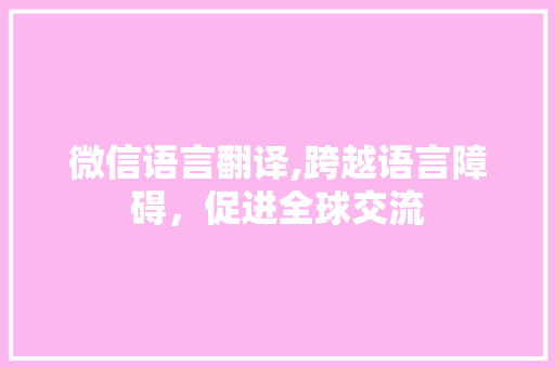 微信语言翻译,跨越语言障碍，促进全球交流