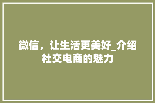 微信，让生活更美好_介绍社交电商的魅力 seo技术