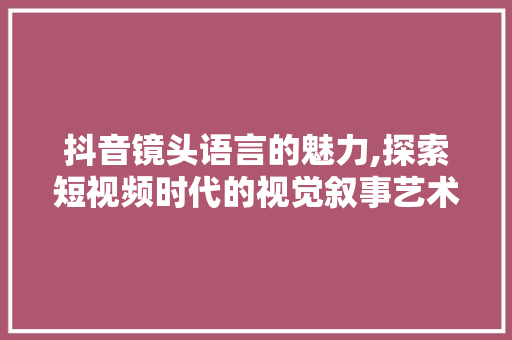 抖音镜头语言的魅力,探索短视频时代的视觉叙事艺术