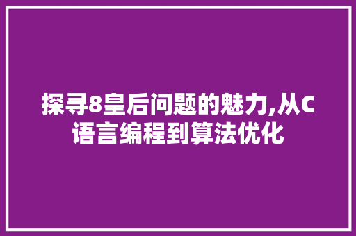 探寻8皇后问题的魅力,从C语言编程到算法优化 seo技术
