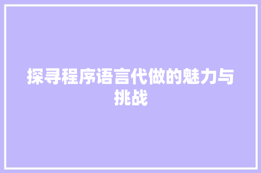 探寻程序语言代做的魅力与挑战