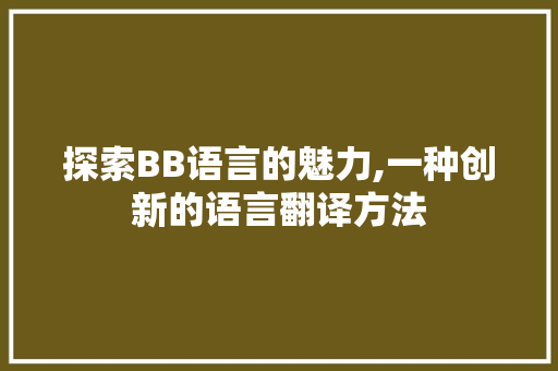 探索BB语言的魅力,一种创新的语言翻译方法