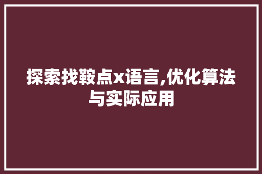 探索找鞍点x语言,优化算法与实际应用