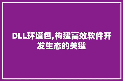 DLL环境包,构建高效软件开发生态的关键