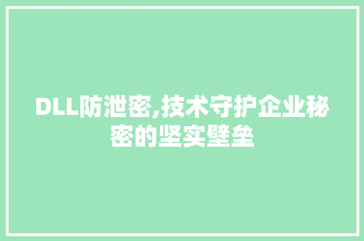 DLL防泄密,技术守护企业秘密的坚实壁垒