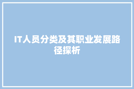 IT人员分类及其职业发展路径探析 小程序开发