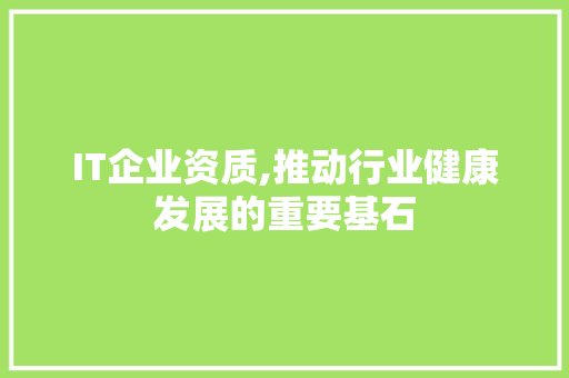 IT企业资质,推动行业健康发展的重要基石