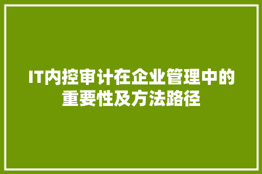 IT内控审计在企业管理中的重要性及方法路径