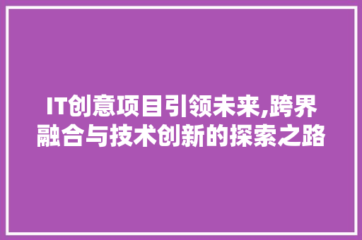 IT创意项目引领未来,跨界融合与技术创新的探索之路 360搜优化