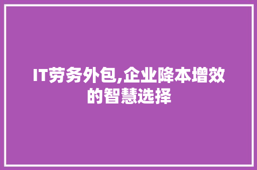 IT劳务外包,企业降本增效的智慧选择