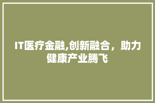IT医疗金融,创新融合，助力健康产业腾飞