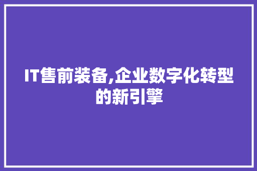IT售前装备,企业数字化转型的新引擎
