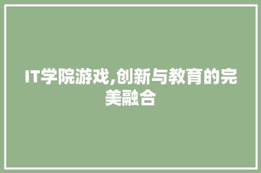 IT学院游戏,创新与教育的完美融合 seo技术