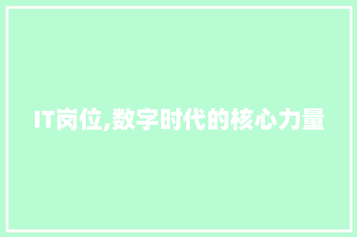 IT岗位,数字时代的核心力量