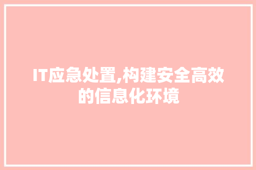 IT应急处置,构建安全高效的信息化环境 360搜优化