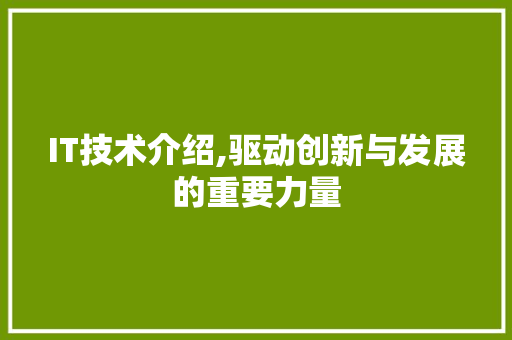 IT技术介绍,驱动创新与发展的重要力量 搜狗优化