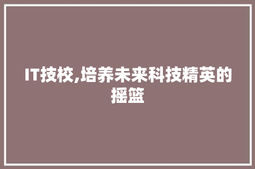 IT技校,培养未来科技精英的摇篮