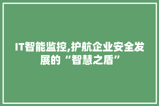 IT智能监控,护航企业安全发展的“智慧之盾”