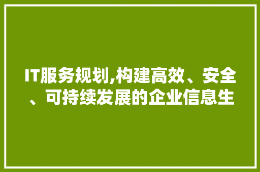 IT服务规划,构建高效、安全、可持续发展的企业信息生态系统 网站开发